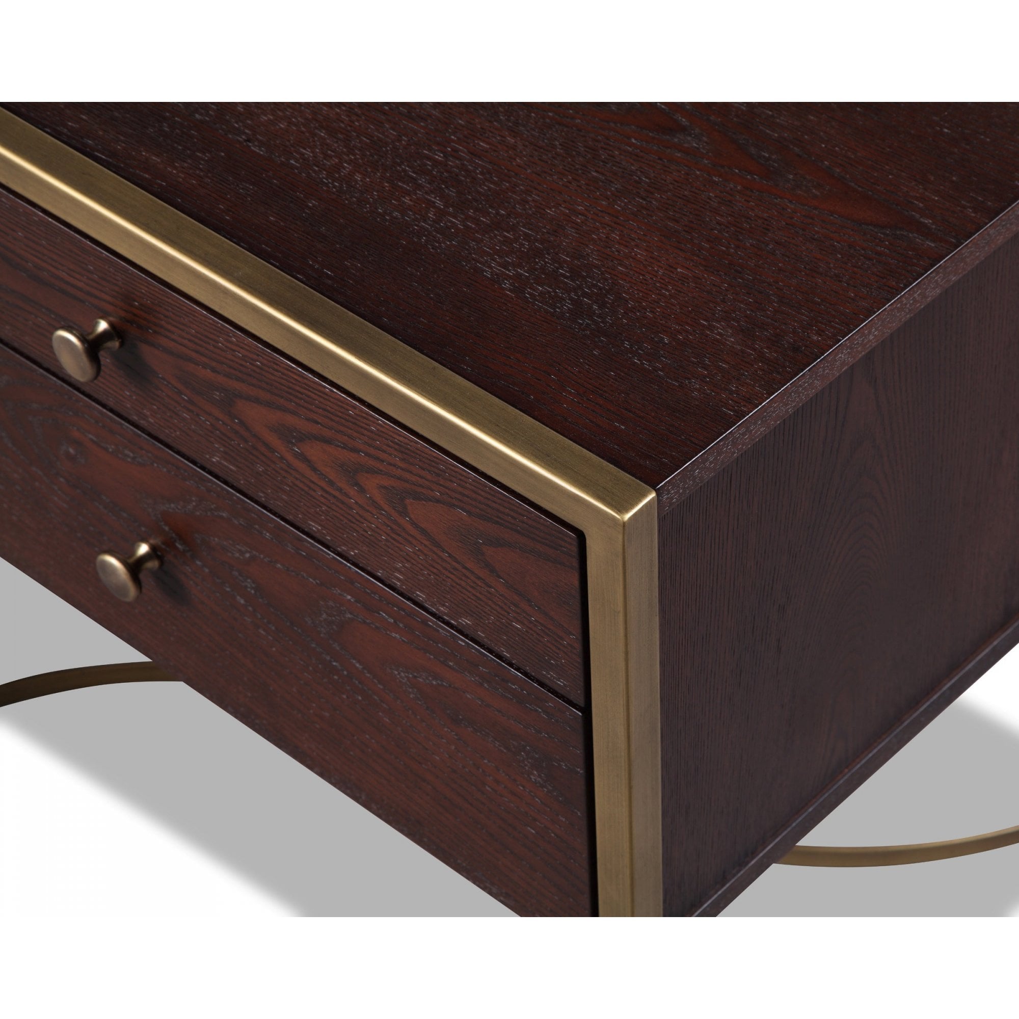 Rivoli Bedside Table Chocolate Ash Wood & Brass Frame Two Drawers by Liang & Eimil