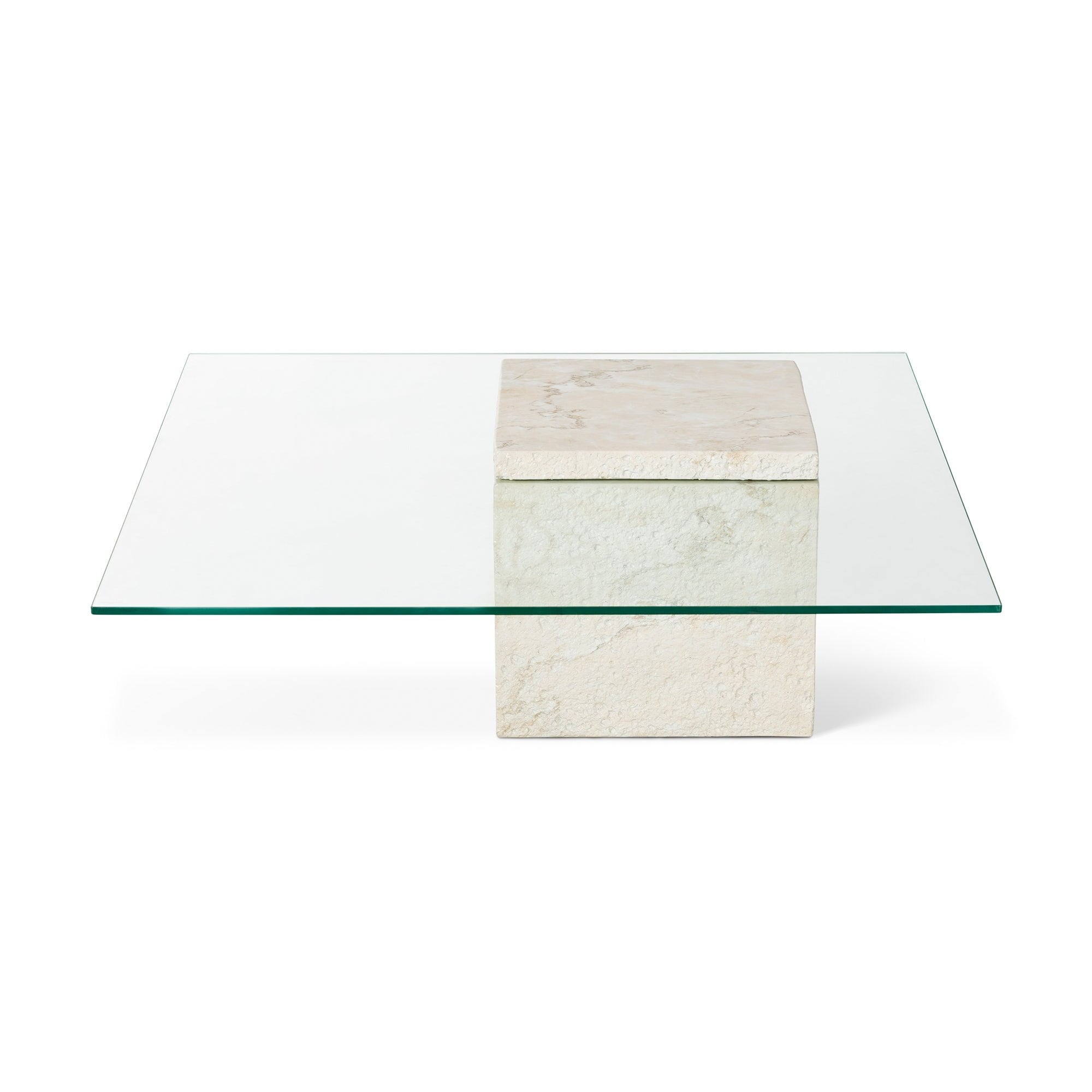 Rock Coffee Table Beige Faux Marble & Glass Top by Liang & Eimil