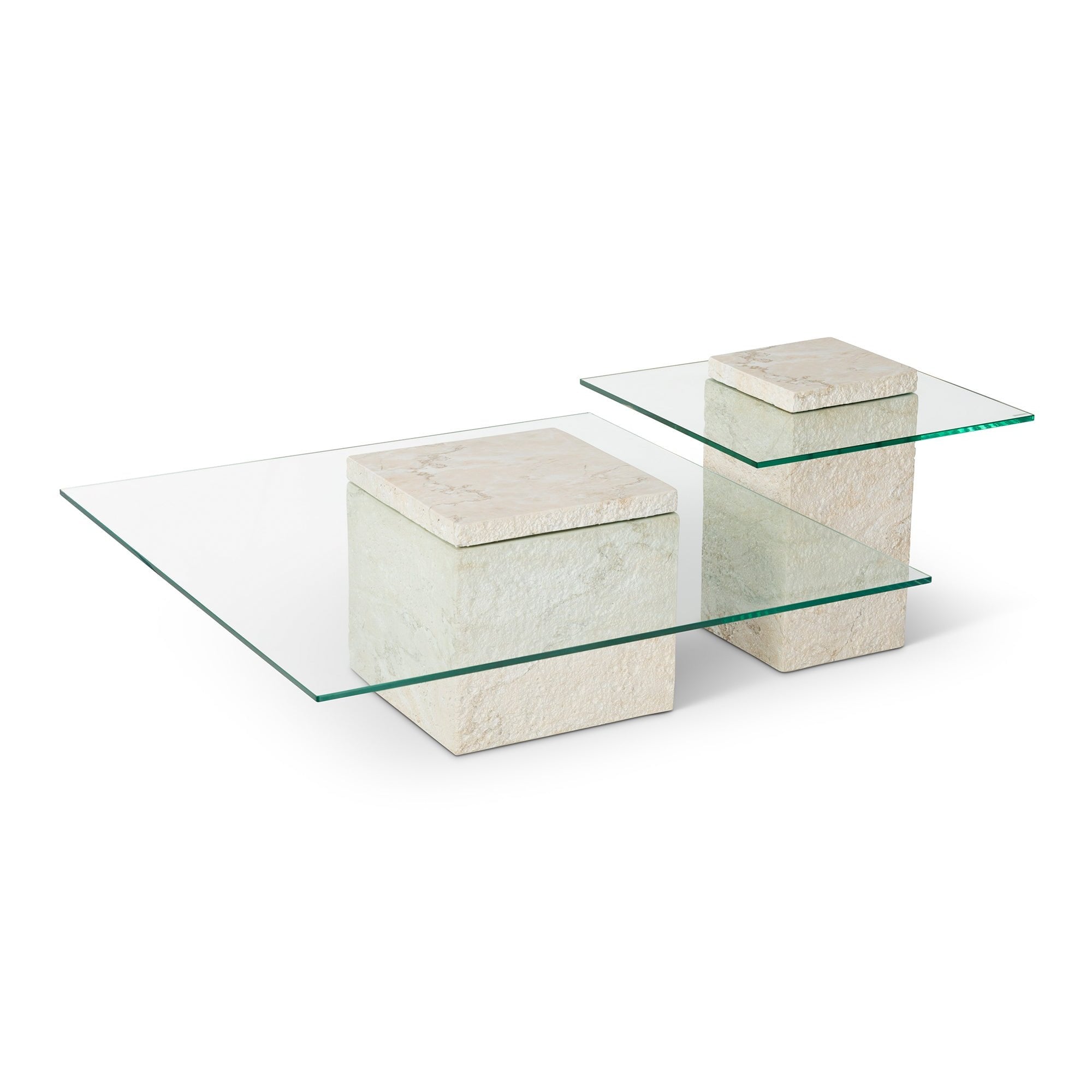 Rock Coffee Table Beige Faux Marble & Glass Top by Liang & Eimil