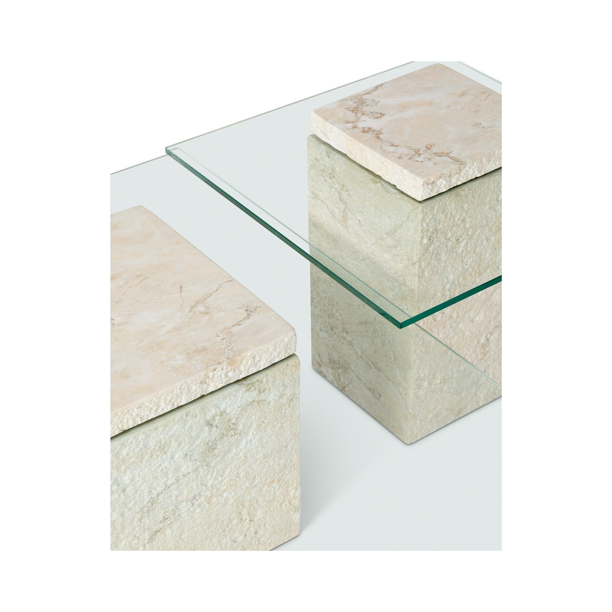 Rock Coffee Table Beige Faux Marble & Glass Top by Liang & Eimil