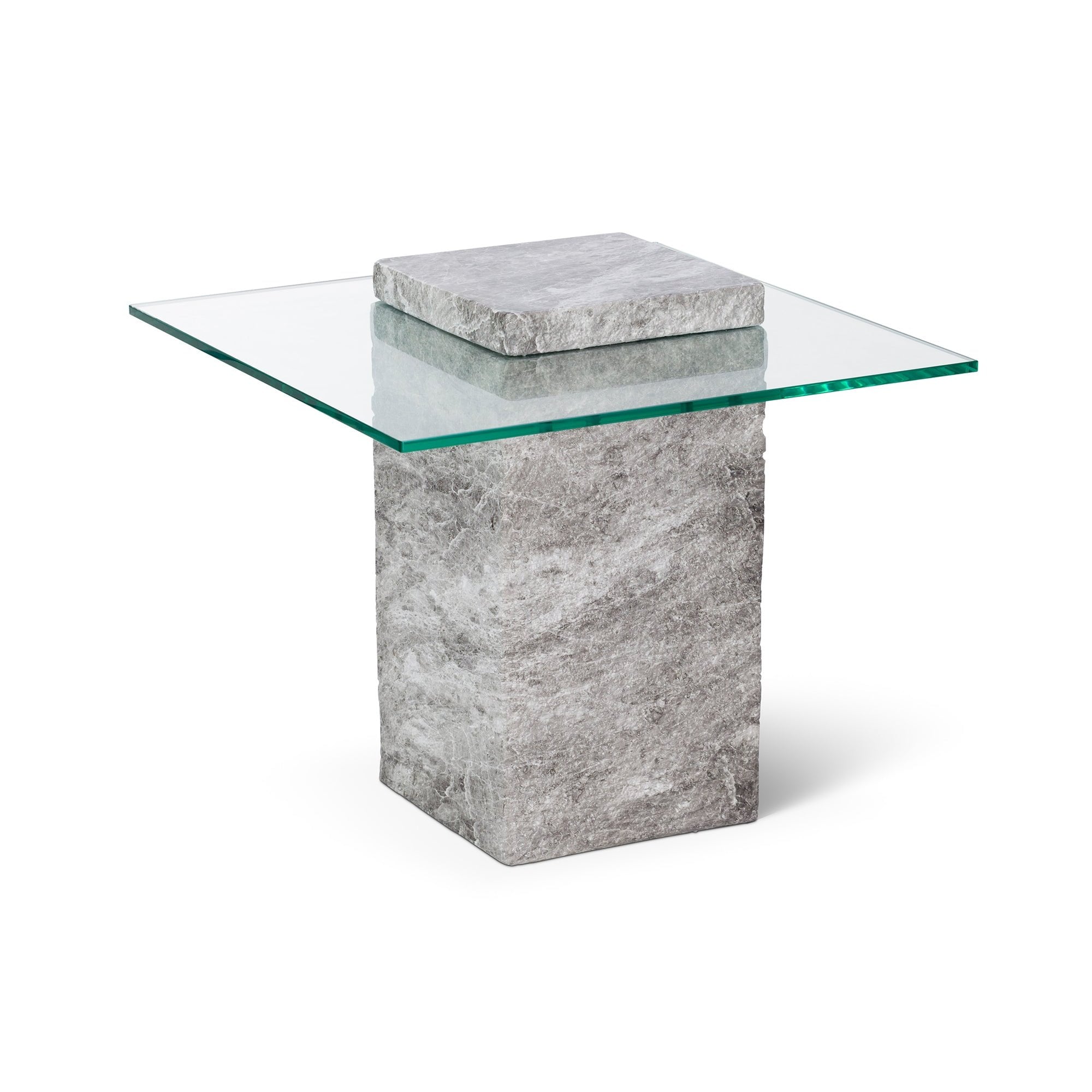 Rock Side Table Grey Faux Marble & Glass Top by Liang & Eimil