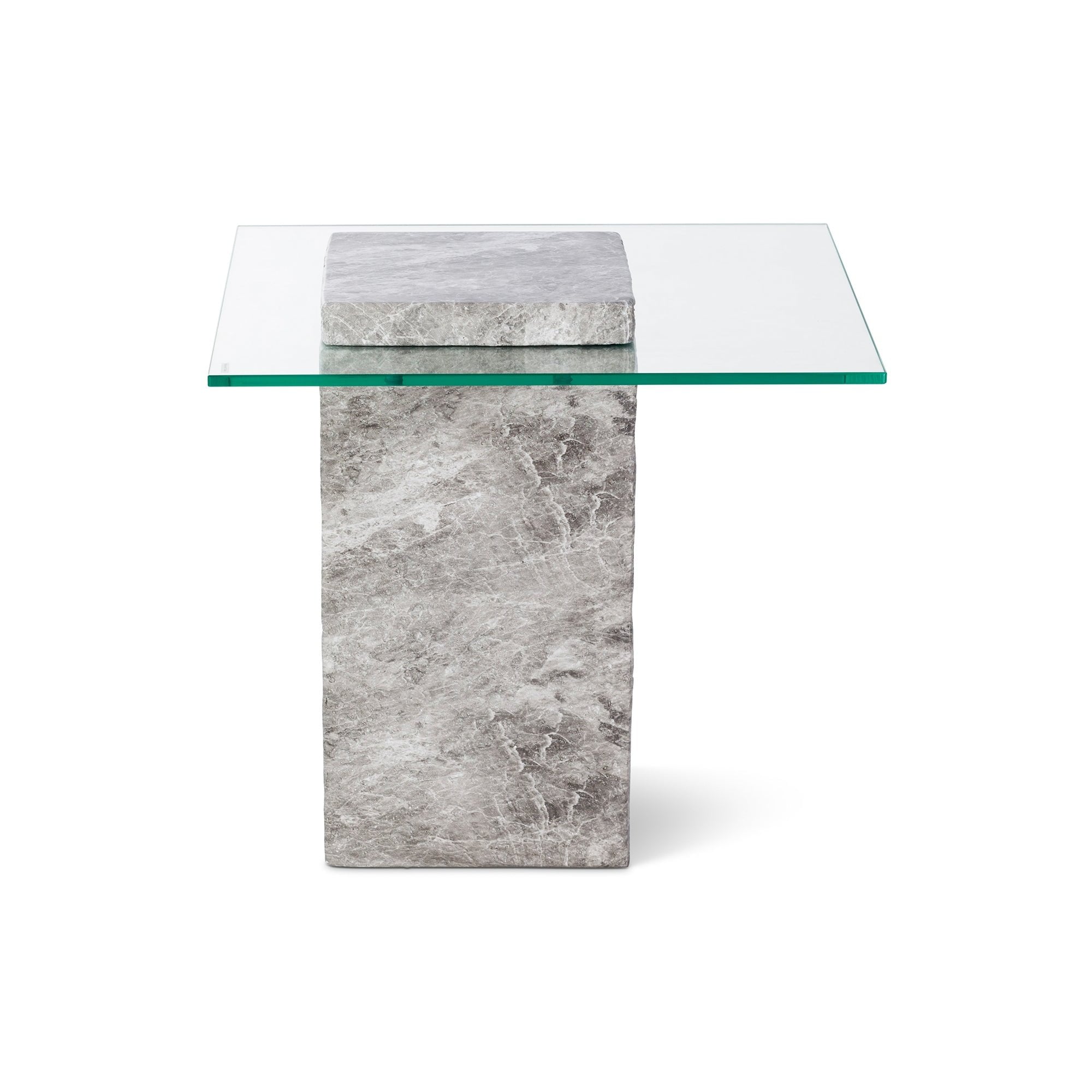 Rock Side Table Grey Faux Marble & Glass Top by Liang & Eimil