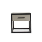 Roux Bedside Table Taupe Faux Leather & Ash Wood One Drawer by Liang & Eimil