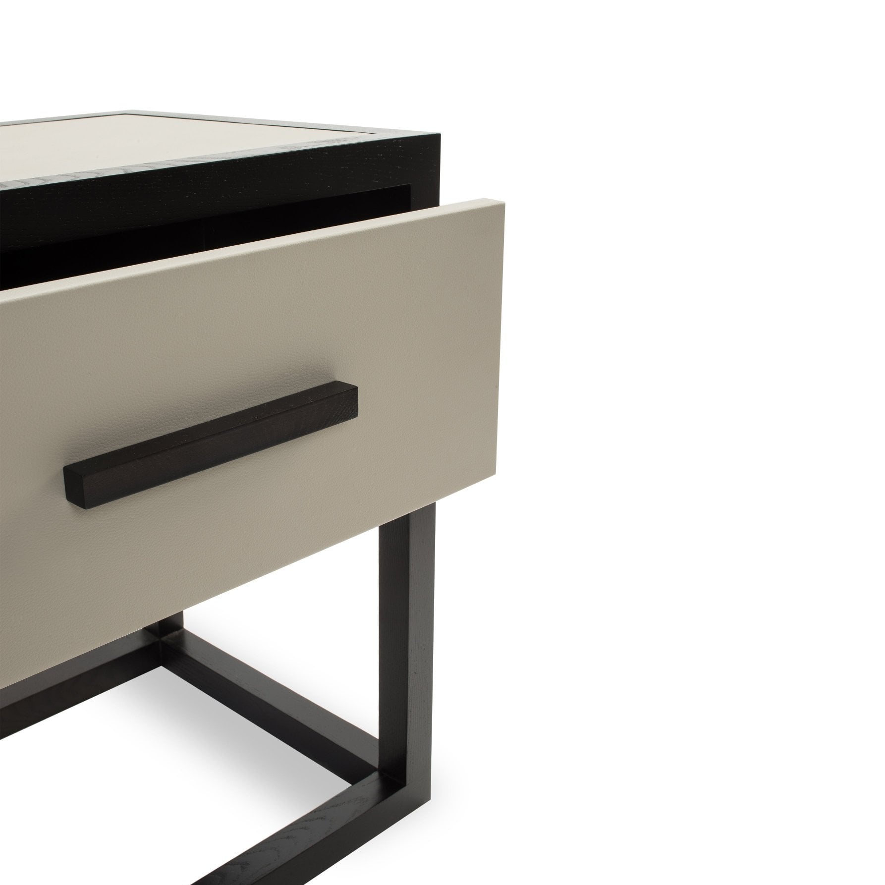 Roux Bedside Table Taupe Faux Leather & Ash Wood One Drawer by Liang & Eimil
