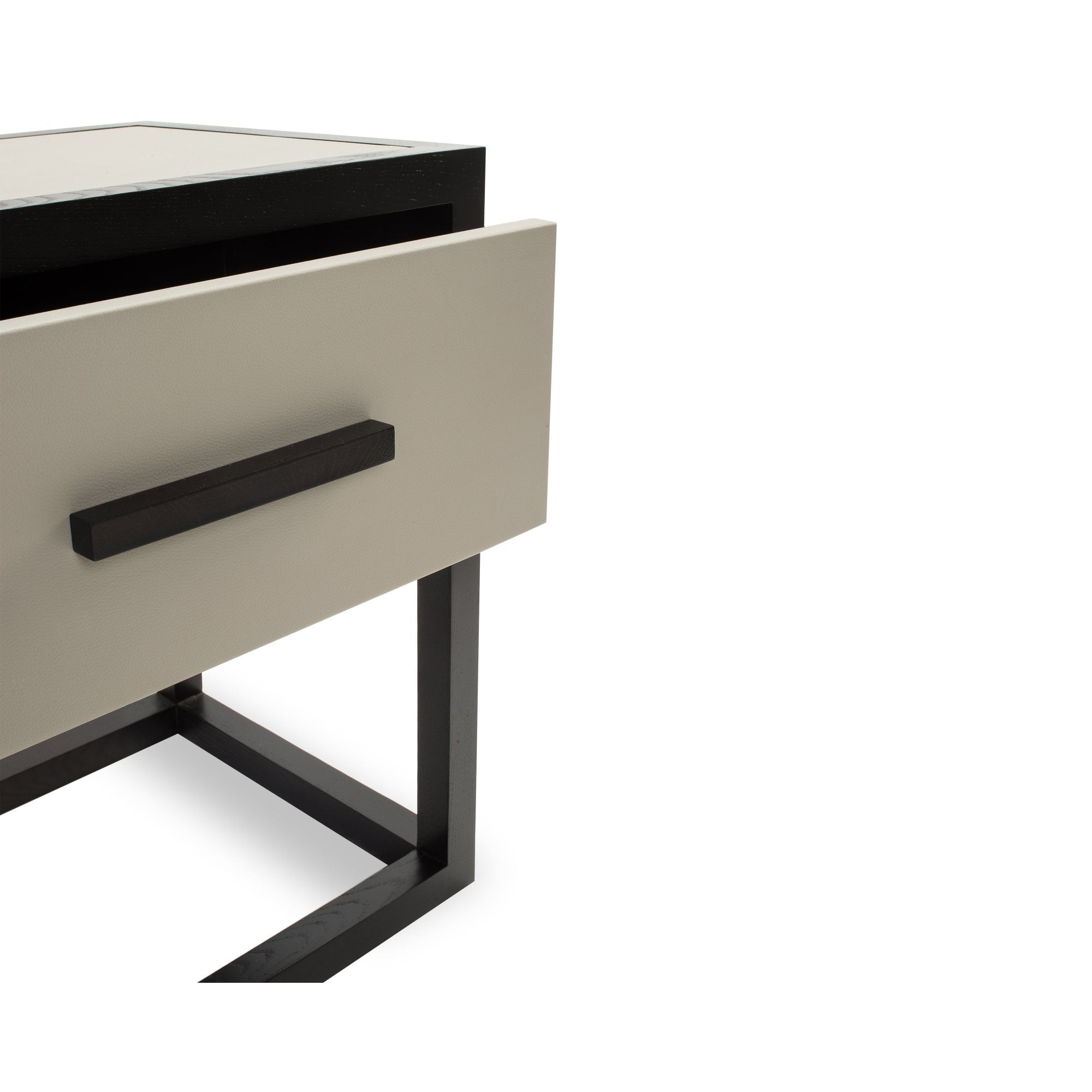 Roux Bedside Table Taupe Faux Leather & Ash Wood One Drawer by Liang & Eimil