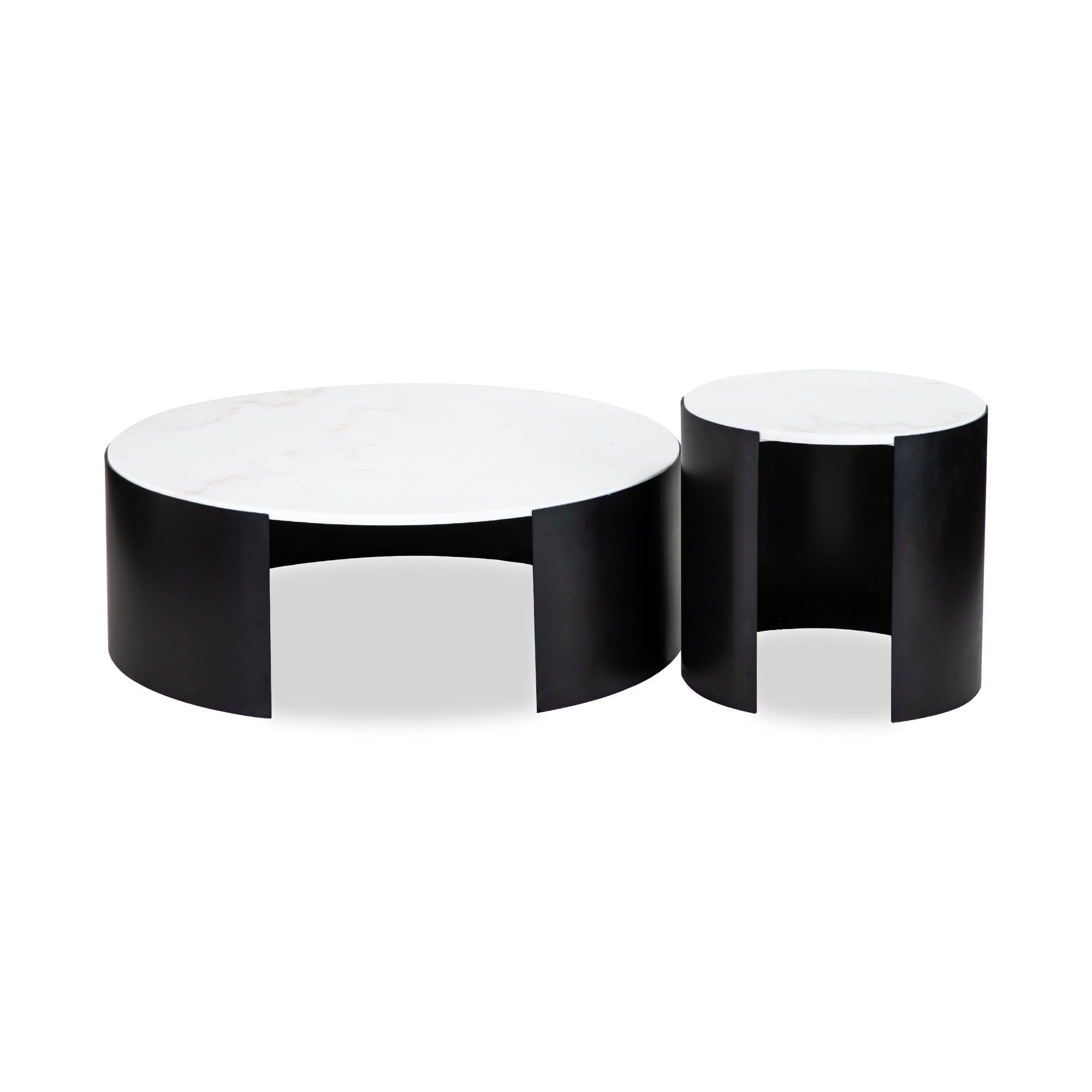 Samba Round Coffee Table Industrial Brown & White Marble Top by Liang & Eimil