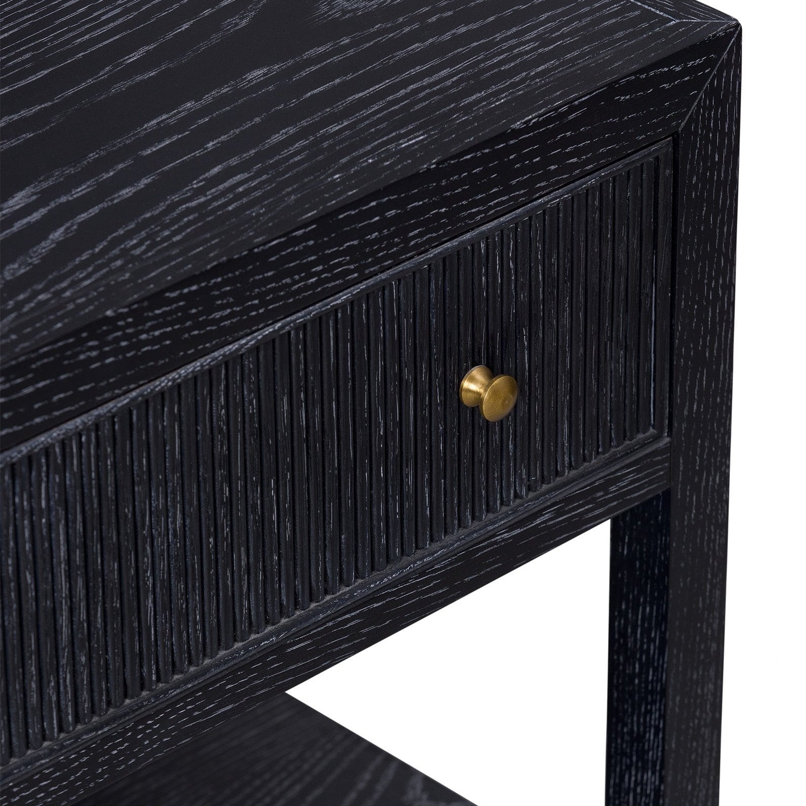 Toronto Bedside Table Black Ceruse Oak Wood Brass Handles 2 Drawer by Liang & Eimil