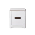 Vitros Bedside Table White Saw Cut Oak Wood Antique Brushed Brass Handles 2 Drawer by Liang & Eimil
