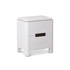 Vitros Bedside Table White Saw Cut Oak Wood Antique Brushed Brass Handles 2 Drawer by Liang & Eimil