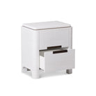 Vitros Bedside Table White Saw Cut Oak Wood Antique Brushed Brass Handles 2 Drawer by Liang & Eimil