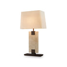 Madison Table Lamp Travertine & Antique Bronze Base & White Linen Shade by Liang & Eimil
