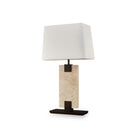 Madison Table Lamp Travertine & Antique Bronze Base & White Linen Shade by Liang & Eimil
