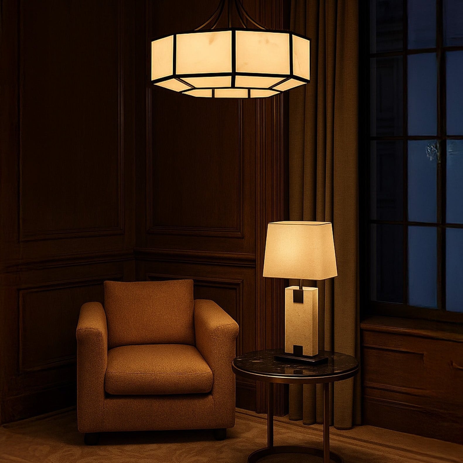 Allen Pendant Light Black Metal with Faux Alabaster Shade by Liang & Eimil