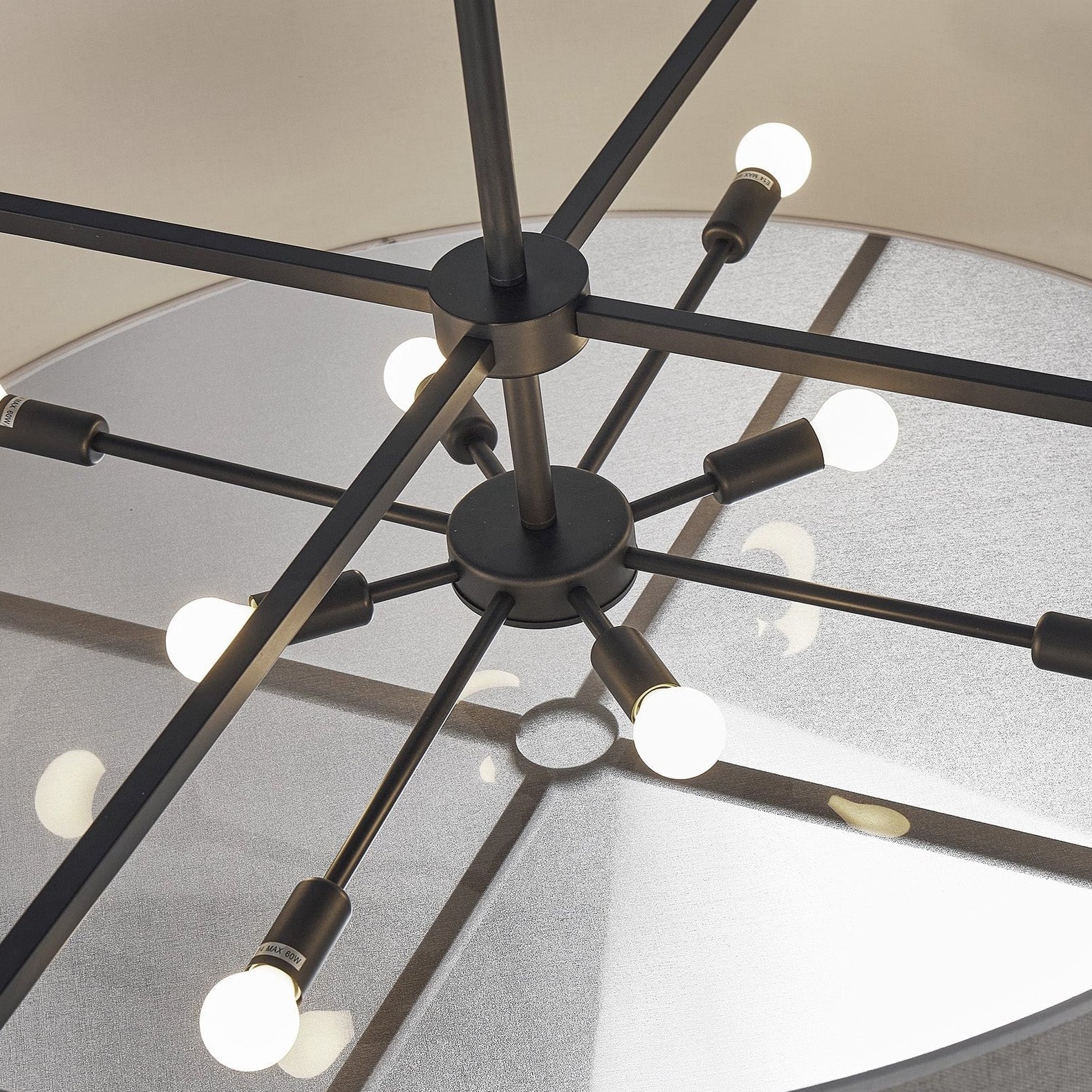 Sanderson Large Pendant Ceiling Light Linen & Matt Black Frame by Liang & Eimil