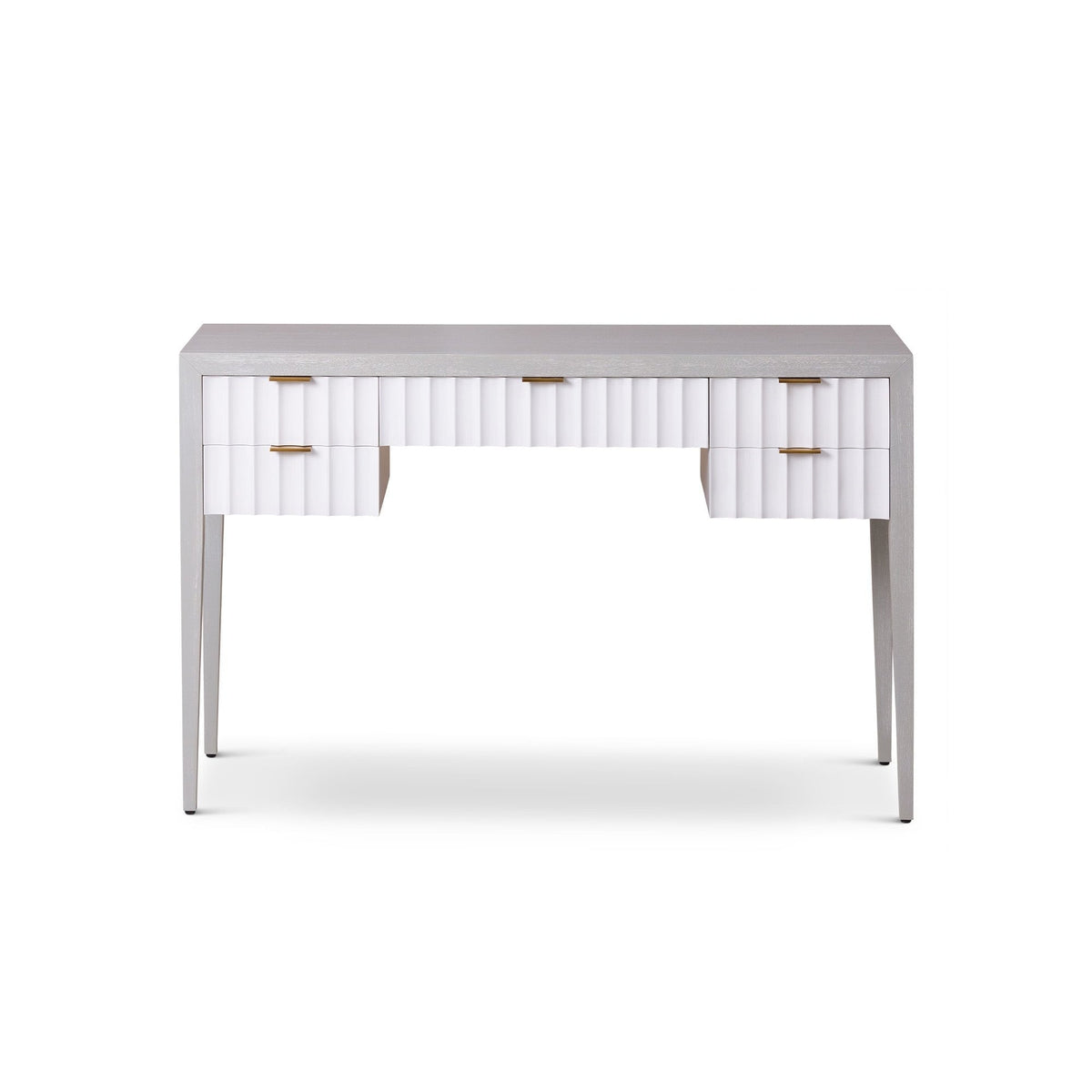 Malibu Grey Satin Wood Hairline White Console Table – Decorum Interiors