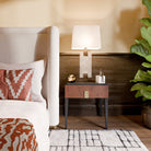 Madison Table Lamp Travertine & Antique Bronze Base & White Linen Shade by Liang & Eimil