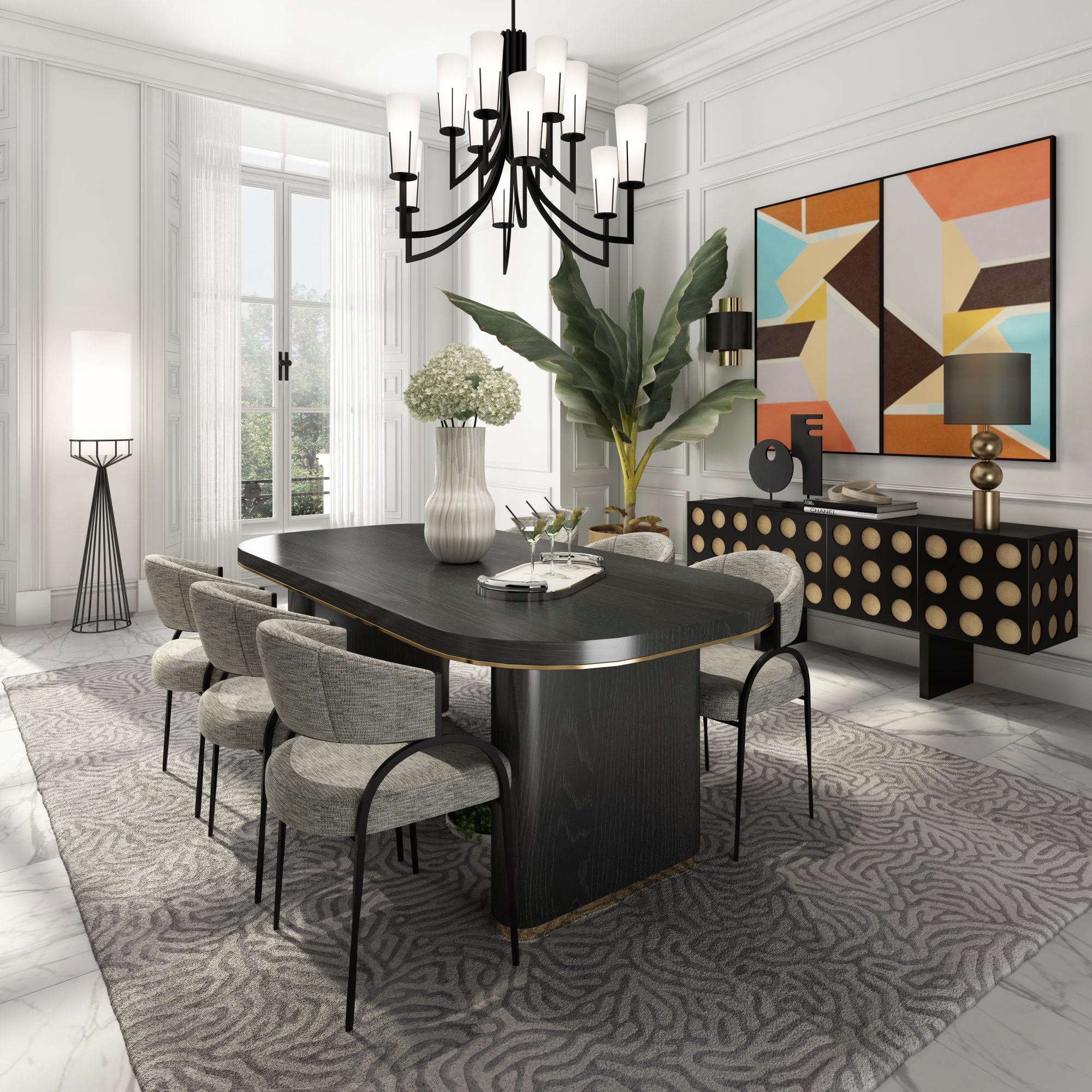 Pavilion Dining Chair Iron Frame & Sherpa Grey Fabric Upholstery by Liang & Eimil