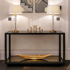 Mali Console Table Antique Bronze Frame & Tinted Glass Top Liang & Eimil