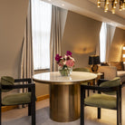 Camden Brush Brass Dining with White Marble Top by Liang & Eimil