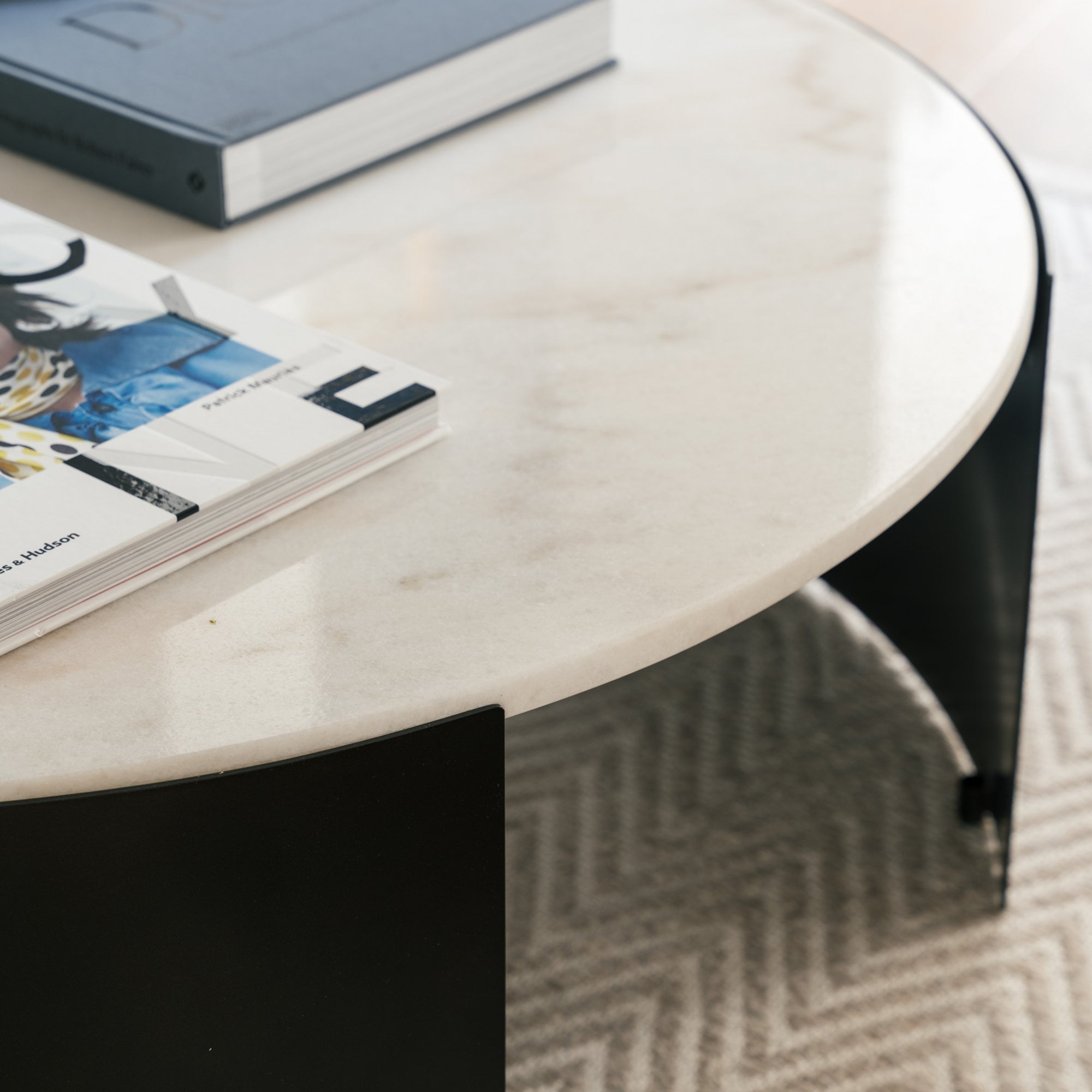 Samba Round Coffee Table Industrial Brown & White Marble Top by Liang & Eimil