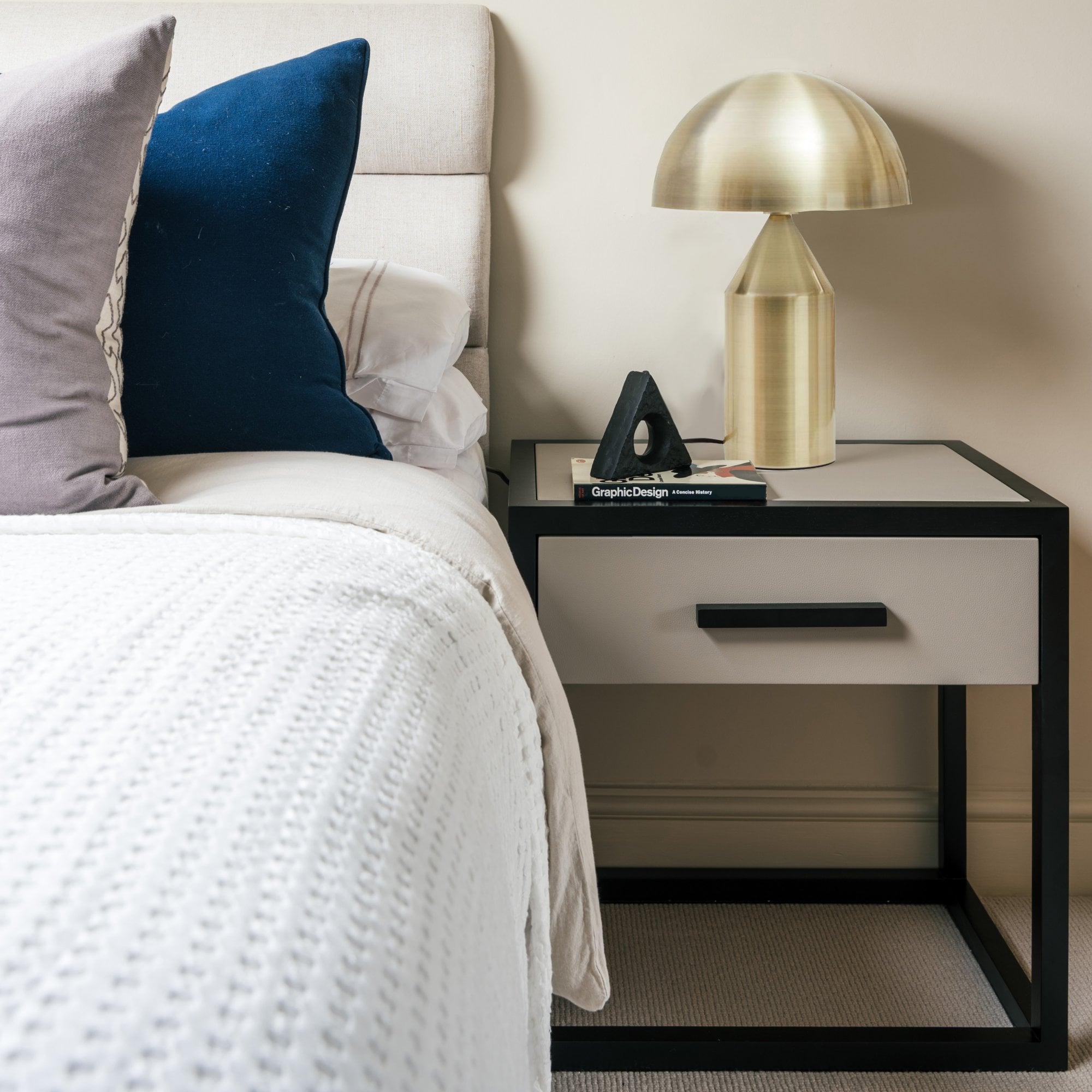 Roux Bedside Table Taupe Faux Leather & Ash Wood One Drawer by Liang & Eimil