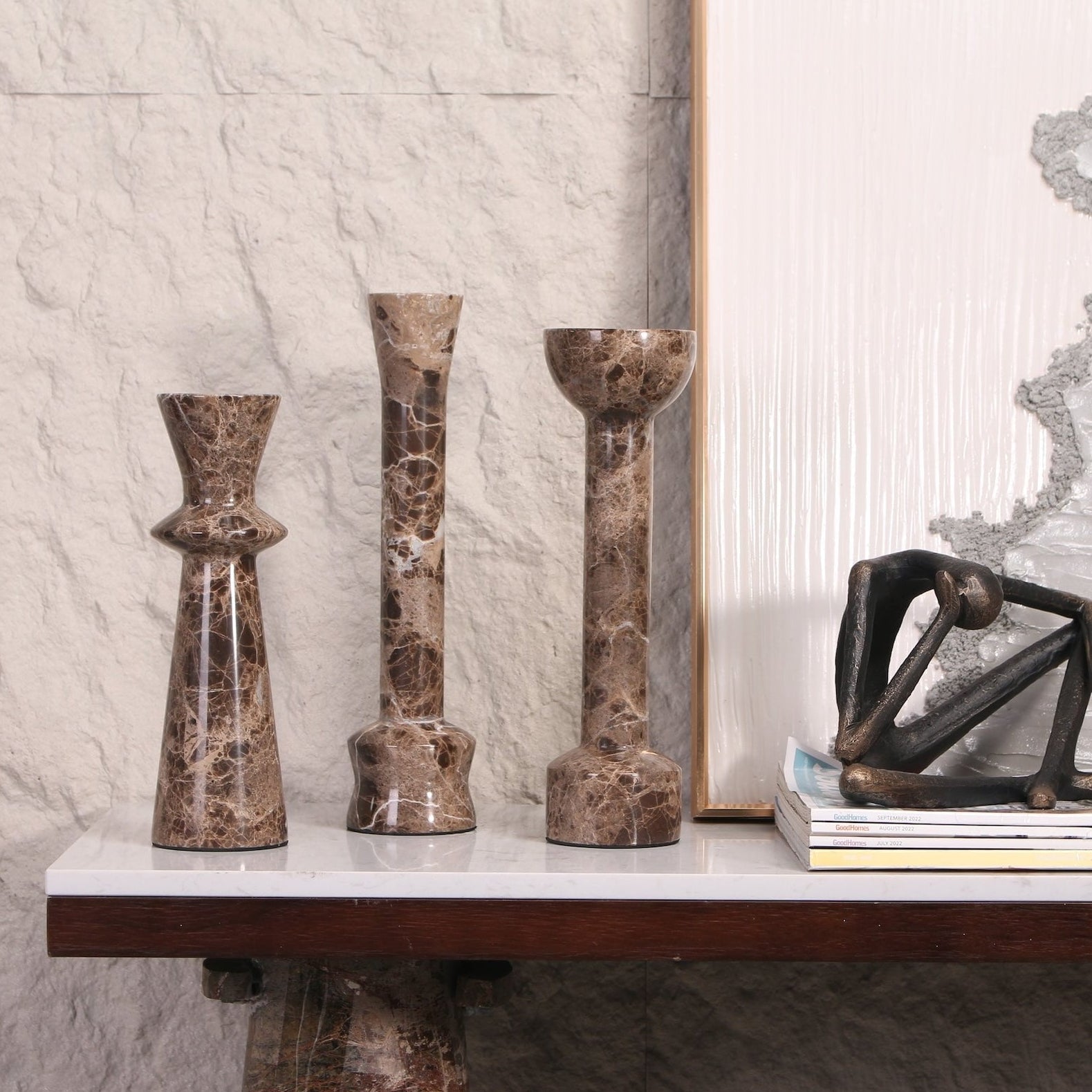 Melora Dark Brown Marble Candle Holder by Liang & Eimil