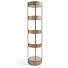 Belvedere Aged Gold Round Shelving Unit by Libra Interiors