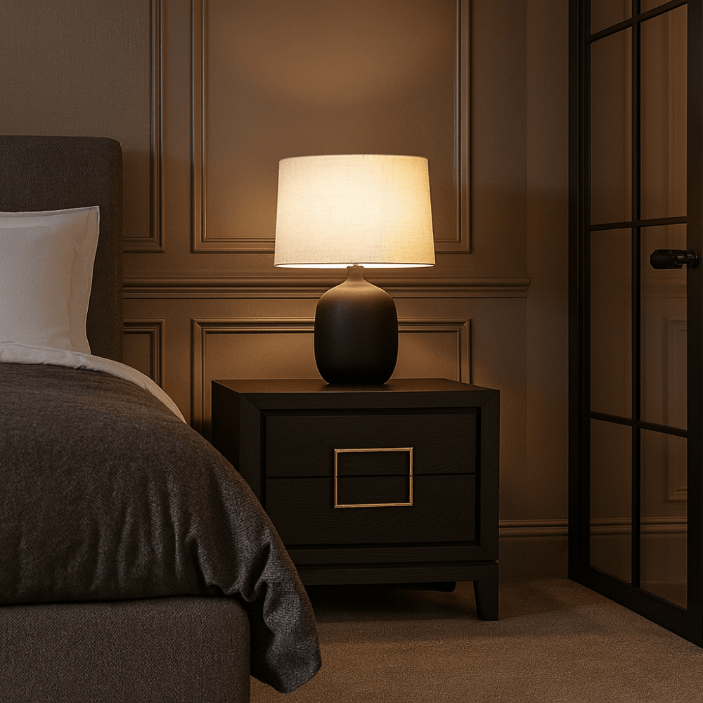 Lucca Brown Oak Wood Bedside Table with Gold Handles by Berkeley Designs