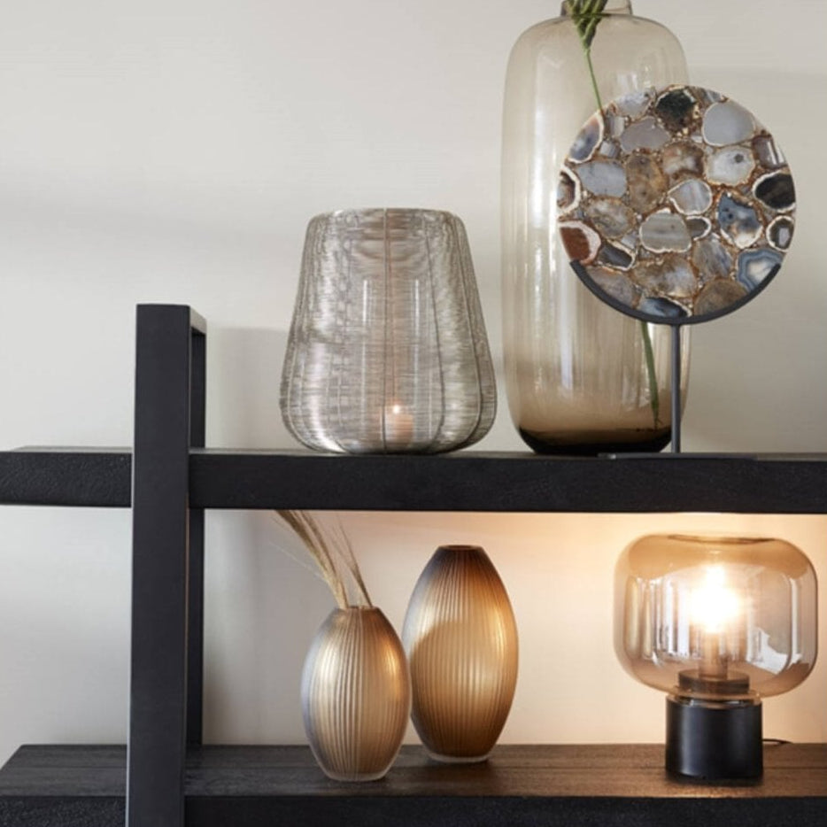 Guoya Large Brown Agate & Matt Black Ring On Stand by Light & Living