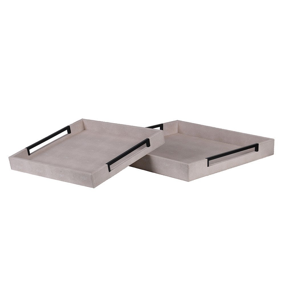 Set of 2 Ivory and Black Faux Shagreen Trays by Kensington