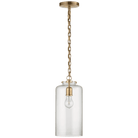 Katie Antique Brass Pendant Ceiling with Clear Glass Cylinder Shade by Visual Comfort & Co