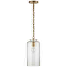 Katie Antique Brass Pendant Ceiling Light with Seeded Glass Cylinder Shade by Visual Comfort & Co
