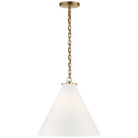 Katie Antique Brass Pendant Ceiling Light with White Glass Conical Shade by Visual Comfort & Co