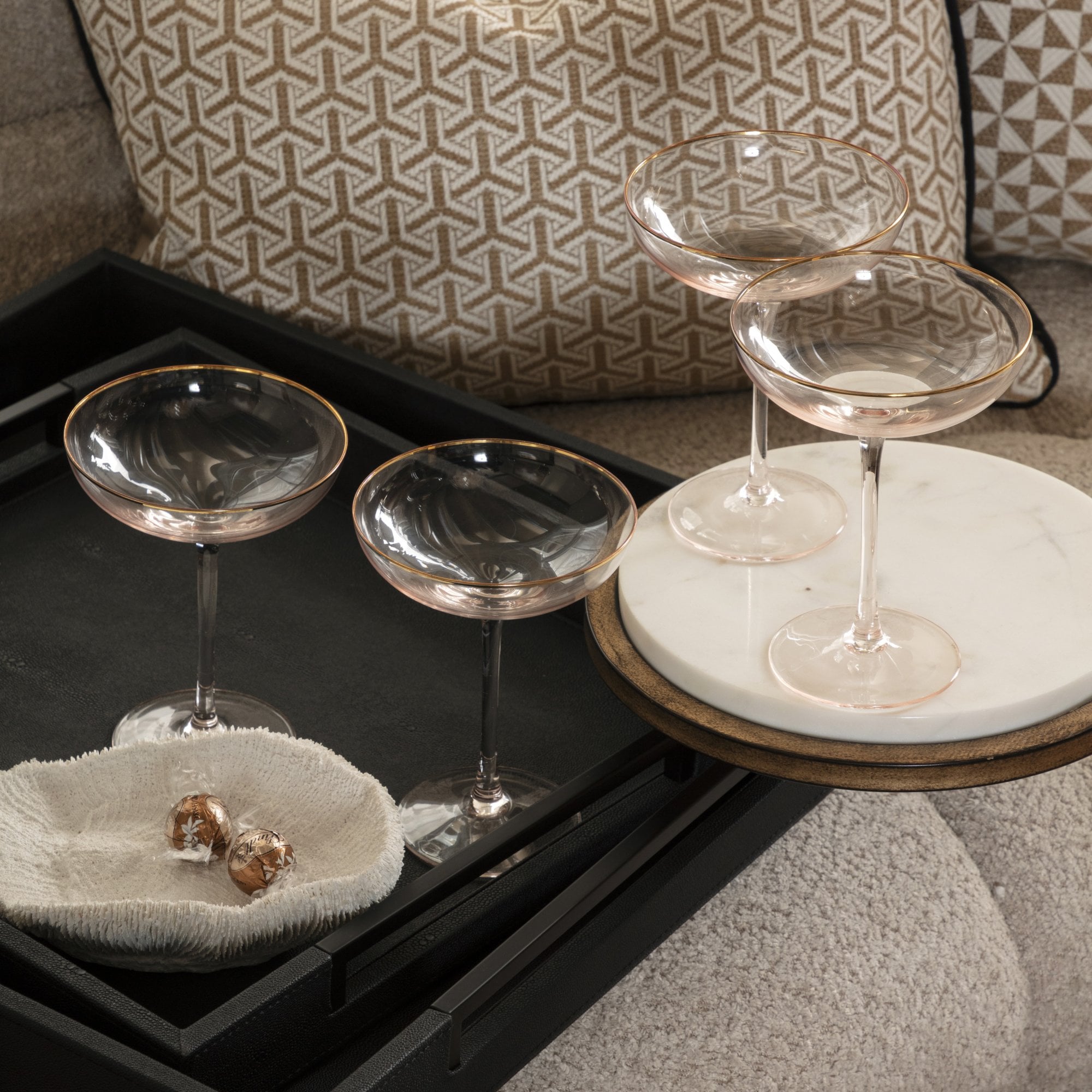 Set of 4 Gold Rim Ribbed Round Champagne Glasses by Kensington