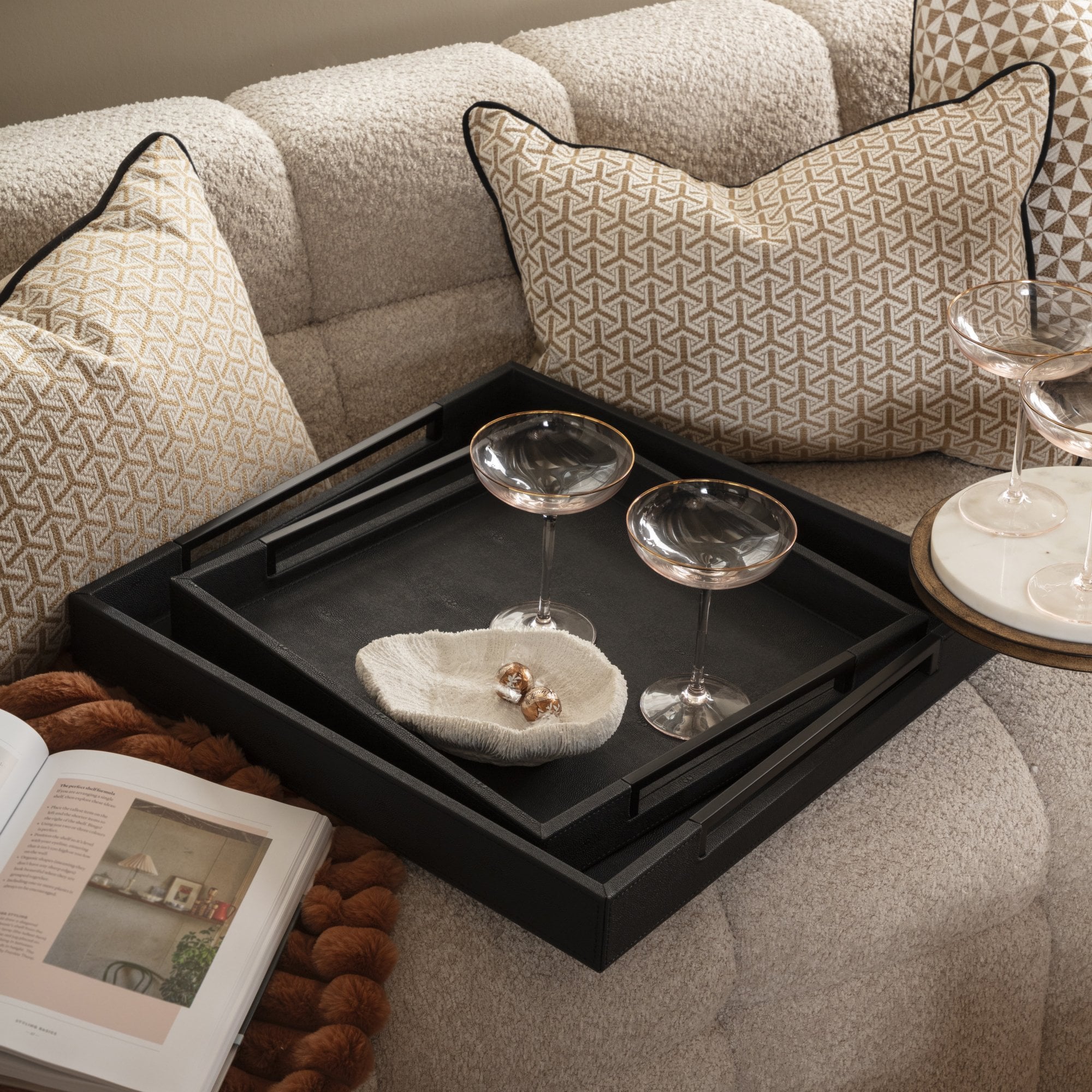 Set of 4 Gold Rim Ribbed Round Champagne Glasses by Kensington