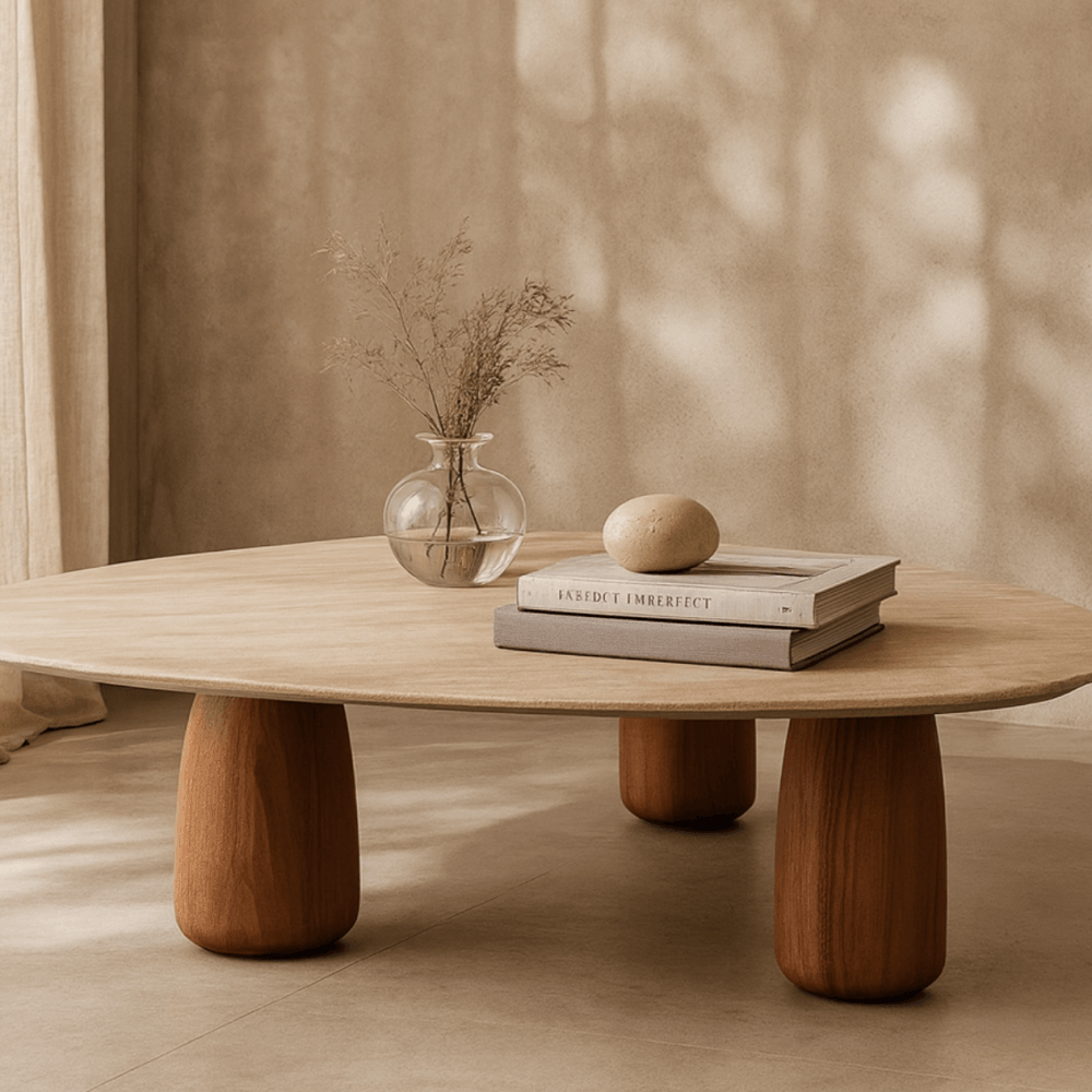 Basilca Walnut Wood & Travertine Coffee Table – Decorum Interiors