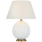 Talia White Glass Cordless Accent Lamp with Linen Shade by Visual Comfort & Co