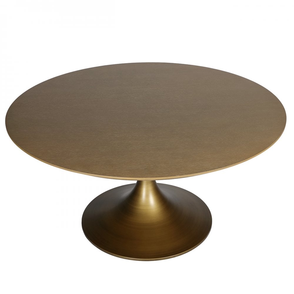 Lambley Brushed Brass Wood Dining Table by Libra Interiors