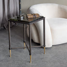 Stella Black Square Side Table with Glass Top by Libra Interiors