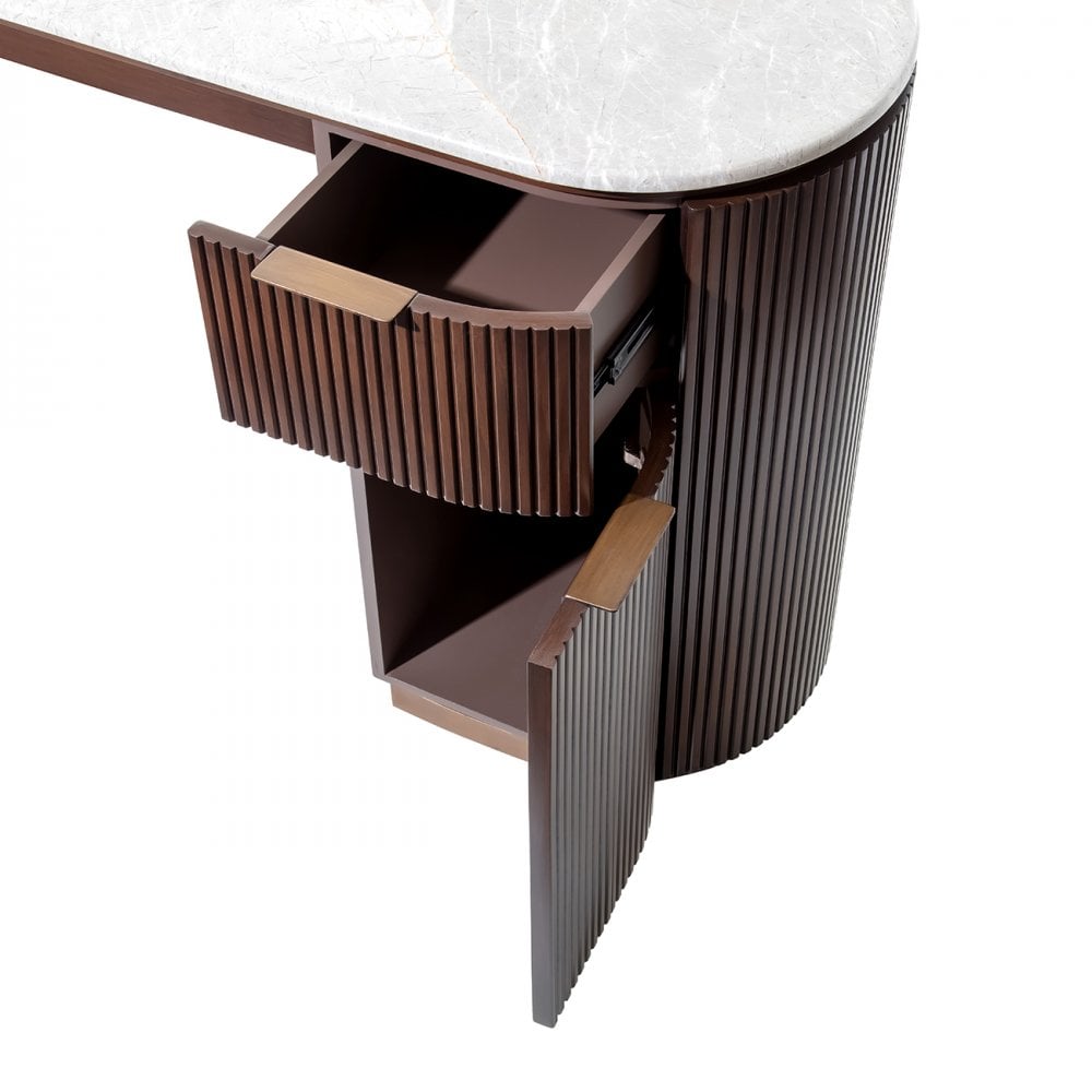 Whitwell Brown Walnut Desk with Grey Marble Top by Libra Interiors