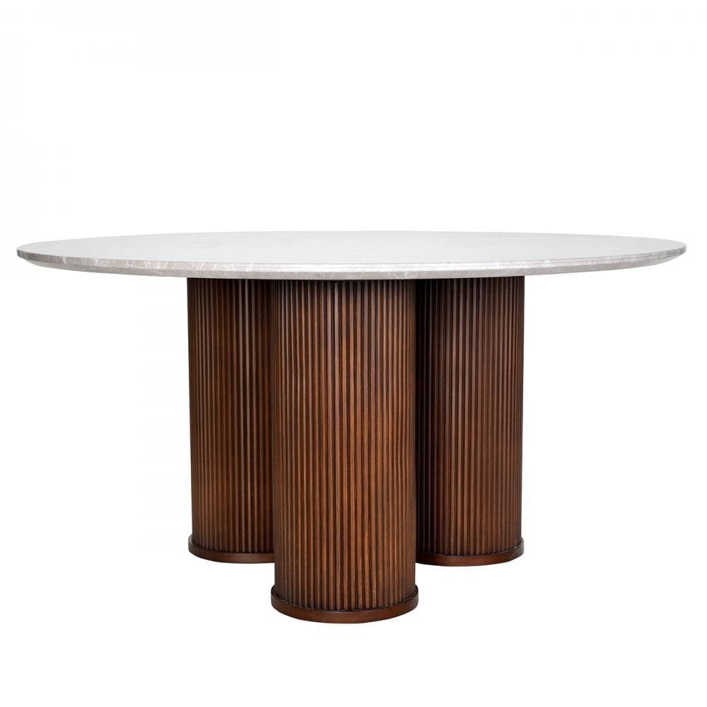 Whitwell Brown Wood & Grey Marble Dining Table by Libra Interiors