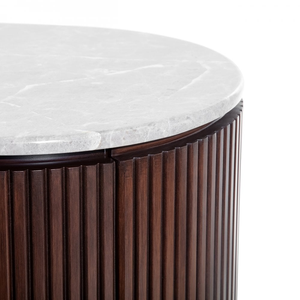 Whitwell Brown Walnut Chest Of Drawers with Grey Marble Top by Libra Interiors