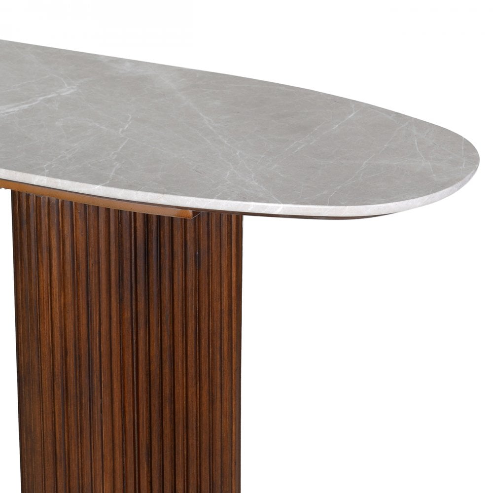 Whitwell Brown Walnut Console Table with Marble Top by Libra Interiors