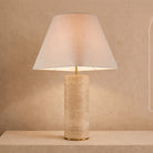 Corina Travertine Marble Table Lamp with Beige Linen Shade by Liang & Eimil