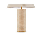 Corina Travertine Marble Table Lamp with Beige Linen Shade by Liang & Eimil
