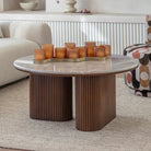 Whitwell Brown Walnut Coffee Table with Grey Marble Top by Libra Interiors