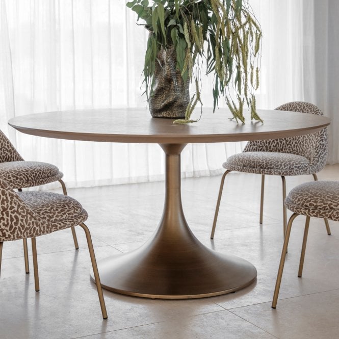 Lambley Brushed Brass Wood Dining Table by Libra Interiors