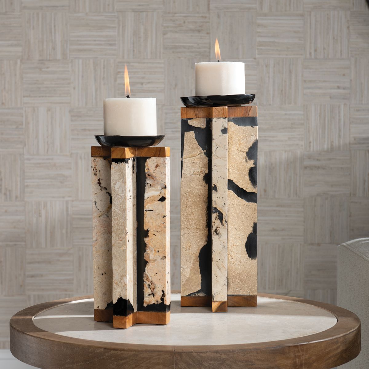 Illini Stone Candleholders - Set of 2 by Uttermost