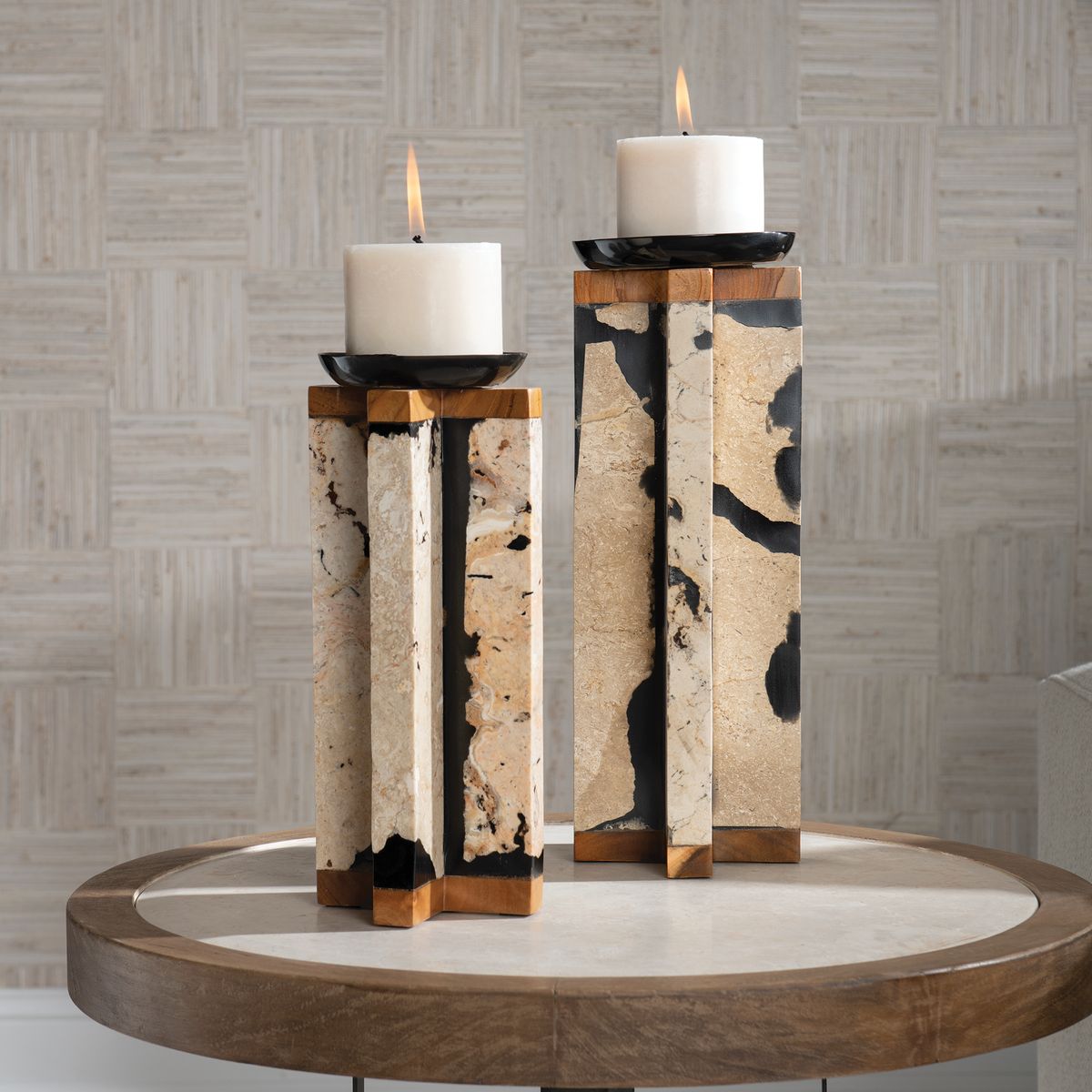 Illini Stone Candleholders - Set of 2 by Uttermost