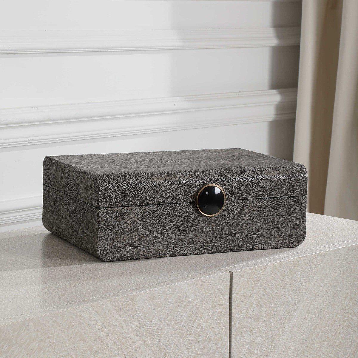 Lalique Art Deco Decorative Box in Smoke Grey Shagreen by Uttermost